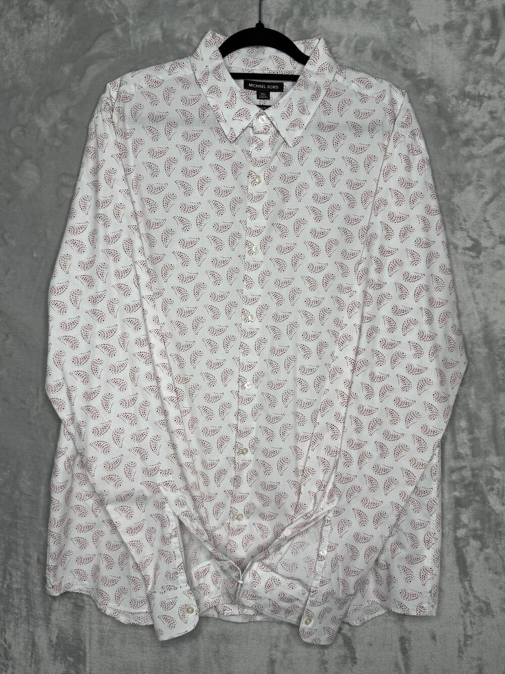 Michael Kors Shirt Mens 2XL White Red Paisley Long Sleeve Button Up Slim Fit